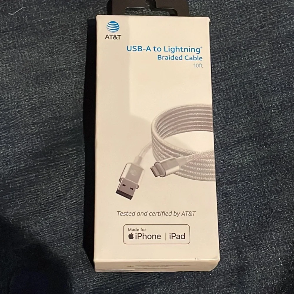 AT&T USB-A to Lightning braided cable. NEW IN BOX